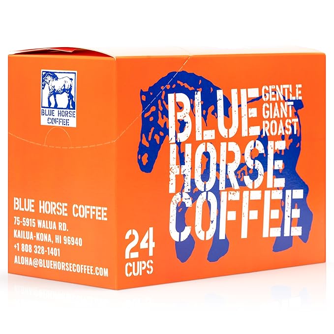 Blue Horse 'Gentle Giant' Original Coffee Pods Medium Roast 24ct Single Serve Compatible with K Cups 2.0 Farm Fresh Premium 100% Arabica Beans Smooth Bold &amp Aromatic Flavor