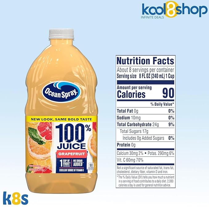 Ocean Spray 100% Grapefruit Fruit Juice No Added Sugar 60 fl oz 4 Pack + 15 Sugarcane Disposable Straws by KOOL8SHOP Infinite Deals