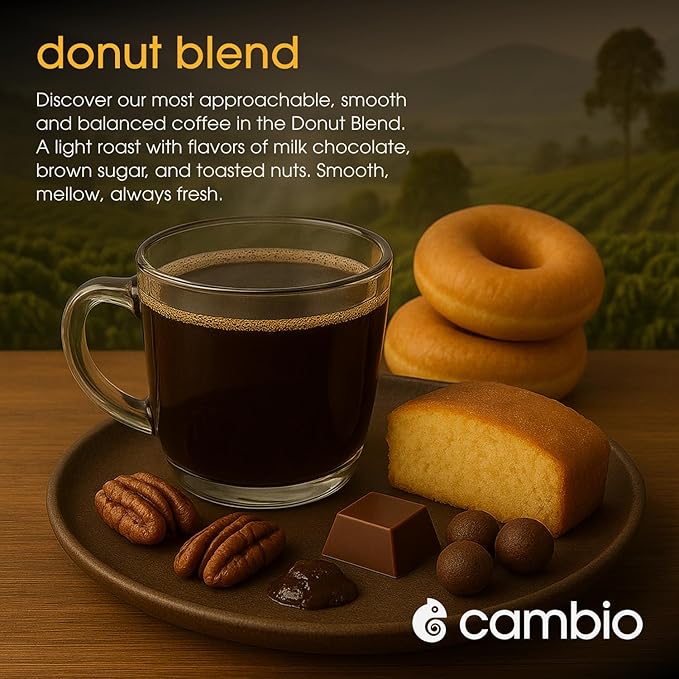 Cambio Roasters Organic Coffee Pods - Donut Blend Light Roast The Only Organic Recyclable Aluminum Coffee Pods Small Batch Roasted Keurig® Compatible Balanced Flavor Longer Lasting Freshness 60