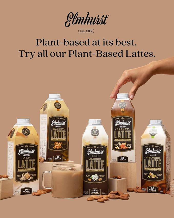 Elmhurst 1925 Pistachio Crème Latte – Plant-Based Vegan Dairy-Free Plant Milk Latte Made of Pistachio Milk Cold Brew Premium Arabica with 95mg Caffeine &amp Sweet Cream Notes – 25.4oz (Pack of 6)