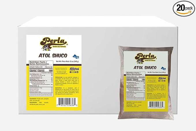 Perla Atol Shuco Drink Mix - Authentic Salvadoran Hot Drink Ready in Minutes - Made in El Salvador 12 oz (CASE OF 20)