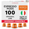 CARRARO 1927 Ristretto - 100 Aluminum Espresso Pods Compatible with Nespresso Original line - Intensity 12/14 Dark Roast Espresso Capsules Made in Italy