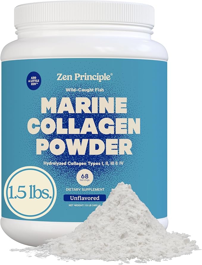 Zen Principle Marine Collagen Peptides Powder 1.5 lb. Wild-Caught Fish Non-GMO. Supports Healthy Skin Hair Joints and Bones.Hydrolyzed Type 1 &amp 3 Protein. Amino Acids.Unflavored Easy to Mix.