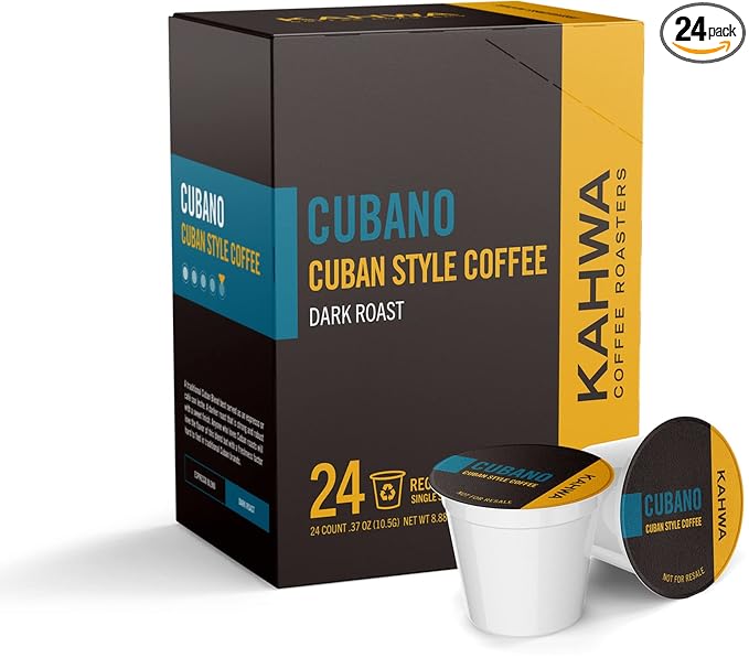 Kahwa Coffee Cubano Cuban Coffee Dark Roast Blend Single-Serve Coffee Pods Compatible with Keurig Brewers 24 pods