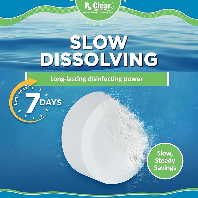 Rx Clear 1 Inch Chlorine Tabs | 15 Pounds | Use Tablets as Bactericide Algaecide &amp Disinfectant in Swimming Pools | Stabilized Long Lasting Slow Dissolving &amp UV Protected