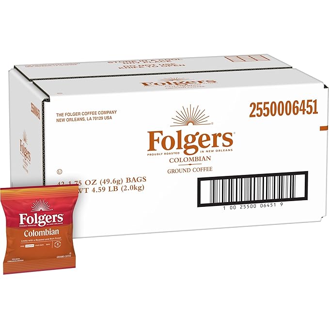 Folgers 100% Columbian Medium Roast Ground Coffee 42-1.75 Ounce Fraction Packets Frac Packs
