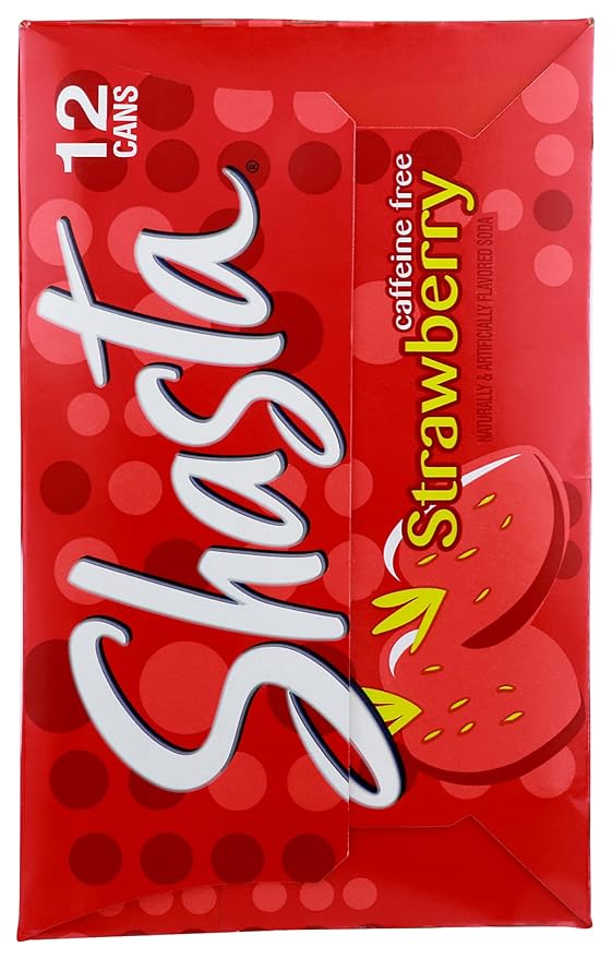 Shasta Strawberry Soda | Bold Ripe Strawberry Flavor | Caffeine-Free Soft Drink | 12-Pack of 12oz Cans | Sweet Fruity and Bursting with Classic Bubbly Fun