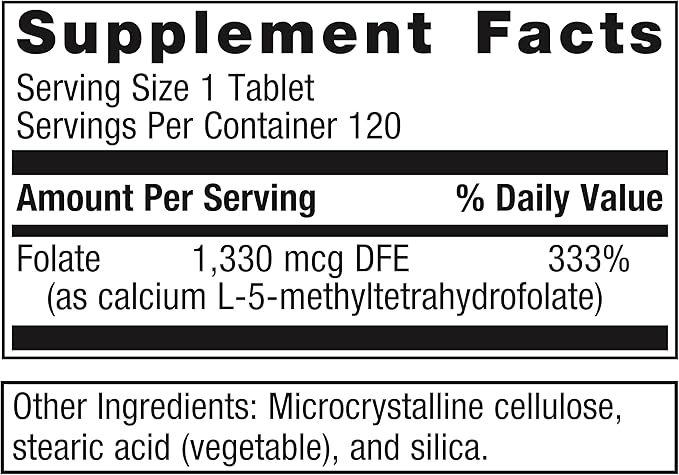 Metagenics FolaPro - L-5-MTHF Folate 1330 mcg DFE - Supports Methylation Homocysteine Metabolism &amp Cellular Health - Non-GMO Gluten-Free Vegetarian - 120 Tablets