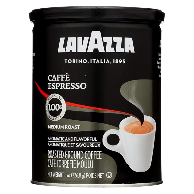 Lavazza Caffe Espresso Ground Coffee Medium Roast 8 oz Cans Full Case of 12