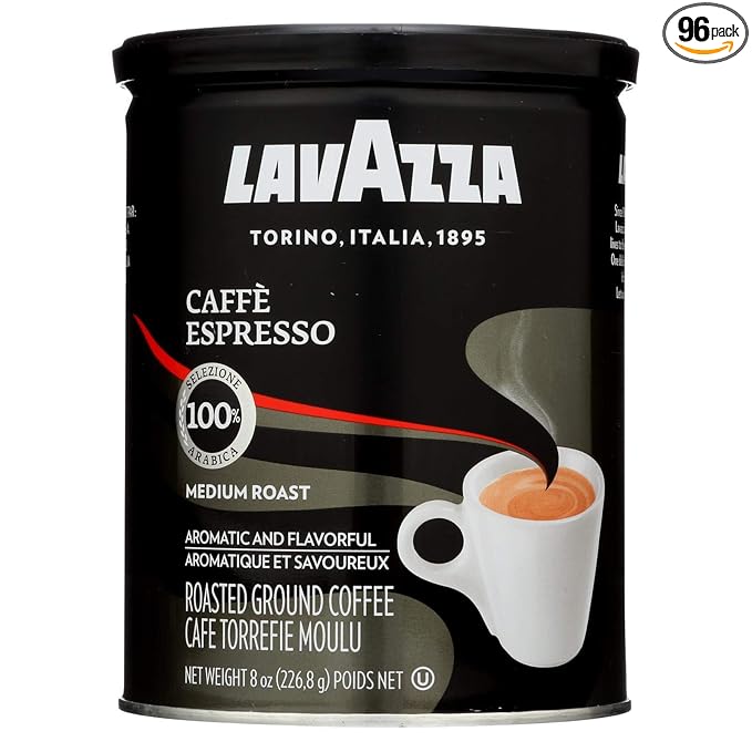 Lavazza Caffe Espresso Ground Coffee Medium Roast 8 oz Cans Full Case of 12