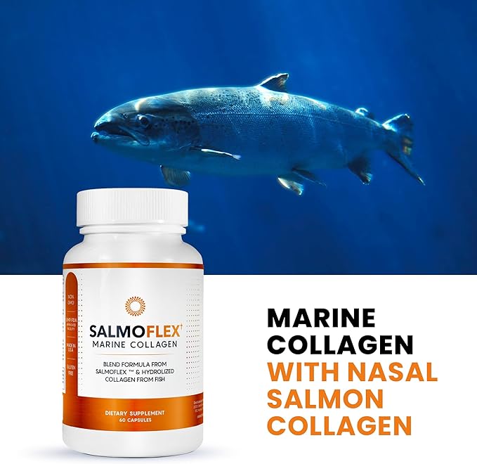 VITASEI Salmoflex Marine Collagen Peptides Pills W/Hyaluronic Acid Vitamin C D E | Salmon Supplements - Hair Skin Nails | Multivitamin for Women &amp Men | Knee Joint Relief - 60 Capsules