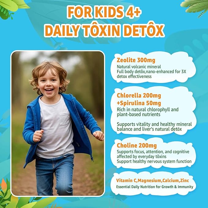 Zeolite Dêtõx for Kids &amp Adults Sugar Free Kids Tõxin Dêtõx Gummies w/ Chlorella Spirulina Minerals Choline - Gentle Heavy Mêtâl Dêtõx for Digestive Immune Focus Energy Bone Vegan 120cts