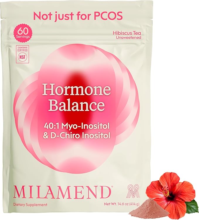 milamend Hormone Balance for Women 40:1 Myo-Inositol D-Chiro Inositol Supplement + CoQ10 ALA &amp Amino Acids – Fertility Ovarian &amp Cycle Support – Unsweetened Hibiscus Tea Powder – 30-Day Sup
