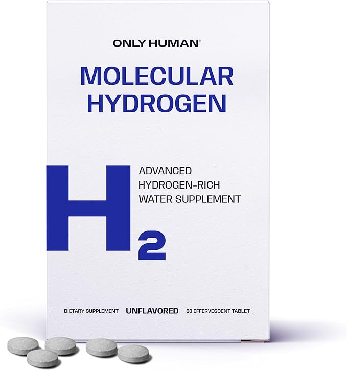 H2 Molecular Hydrogen Water Tablets with Magnesium | 12PPM Hydrogen Tablets for Drinking Water | Unflavored Dietary Supplement | Gluten Sugar &amp Soy Free | Made in The USA | 30 Tabs | Only Human