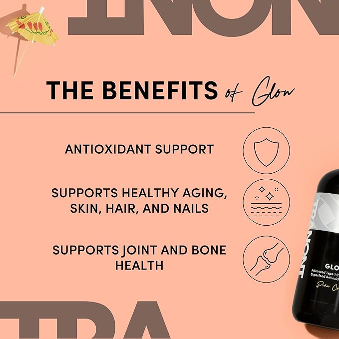 Tranont Glow Liquid Collagen for Women | Multi Collagen Peptides with Hyaluronic Acid &amp Biotin | Hair Skin &amp Nail Support | Hydrolyzed Collagen Shot | Piña Colada | 15 fl oz
