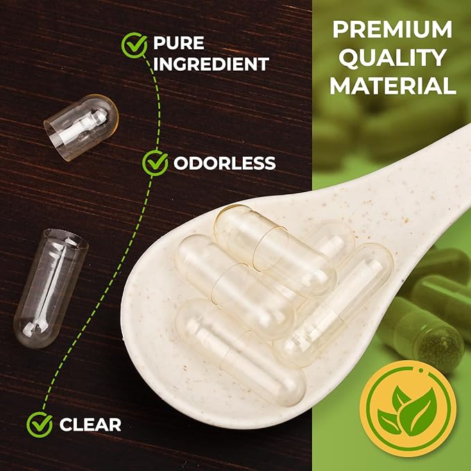 Size 000 Empty Vegetarian Capsules (1000 Count) Vegan Clear Fillable Veggie Pill Capsules for DIY Supplement Filling
