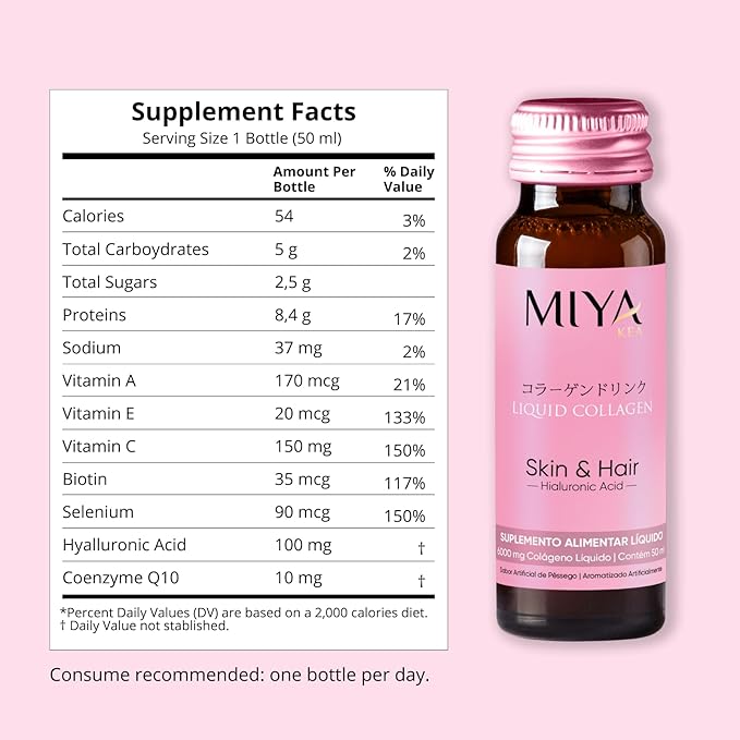 Hydrolyzed Liquid Collagen Drink | 6000mg Collagen Peptide from Wild Marine Fish from Japan per Bottle | Skin &amp Hair Benefits | Peach Flavor | Liquid Collagen for Women