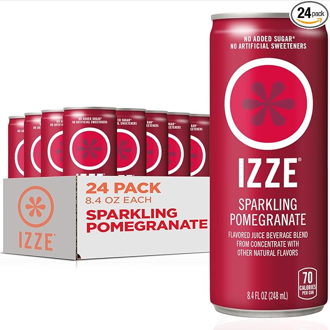 IZZE Sparkling Water Juice Beverage Blend Pomegranate No Sugar Added 8.4 FL OZ 24 Cans