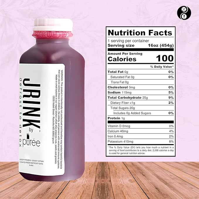 JRINK by Purée Organic Can’t Be Beet Juice Raw Beet Blend Cold Pressed Vegetable and Fruit Drink Healthy Detox Cleanse Organic Cold Press Juice Gluten-Free Energy Boost 16oz Bottles Pack of 18