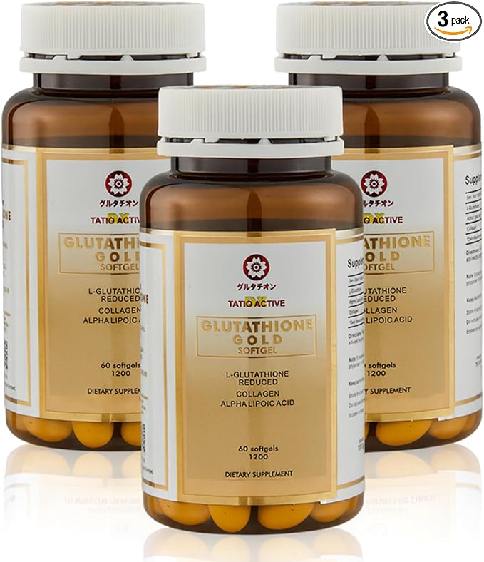 Made in Japan Advanced Gold Glutathione Capsules with Collagen Vitamin C and Antioxidants Supplement for Radiant Youthful-Looking Skin Collagen Production &amp Even Skin Tone – 3 Bottles