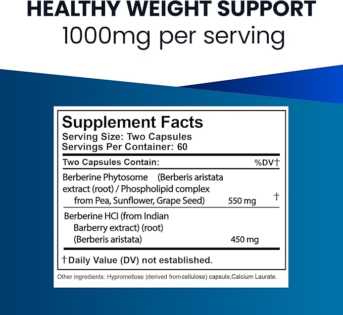 Ultimate Berberine Phytosome for Optimal Metabolic Health After 35 - 9.6X Absorption Dual Action Formula for Appetite &amp Gut Health - Immunity &amp Cholesterol Support - Clinical Dose &amp Third