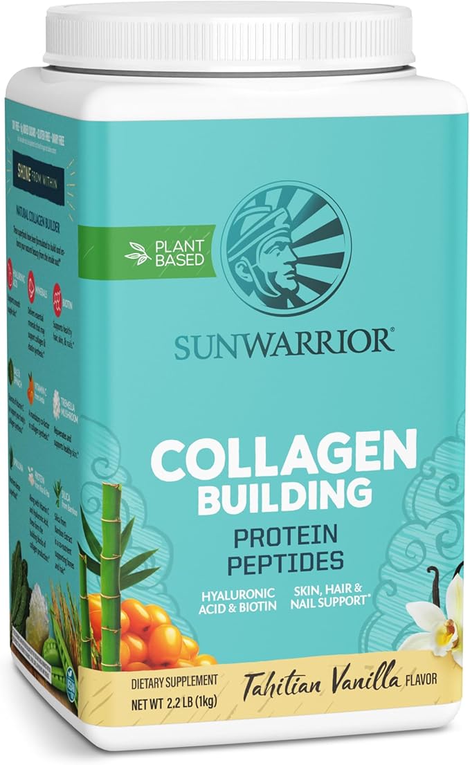 Sunwarrior Collagen Peptides Building Powder | Vegan Collagen for Women Plant-Based Protein Powder | Hyaluronic Acid Biotin Silica Vitamin C for Hair Skin &amp Nails | 40 Servings Vanilla Flavore