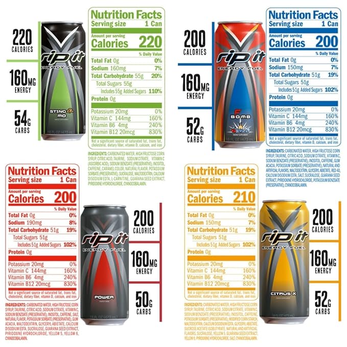 Rip It Energy Drink Variety Pack - 12 Cans of 16 fl oz Each - Assorted Flavors for an Energy Rush - with Snacktix Coaster Included (Power Energy)