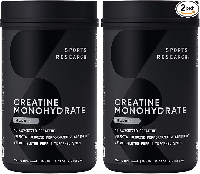 Sports Research Creatine Monohydrate - Gain Lean Muscle Improve Performance and Strength and Support Workout Recovery - 5 g Micronized Creatine - 35.27 oz (Pack of 2)