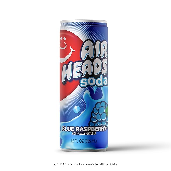 Airheads Blue Raspberry Soda – 12 Pack of 12oz Sleek Cans | Fruit Soda with a Cream Flavor Kick | Fun Bold and Flavor-Packed Refreshment