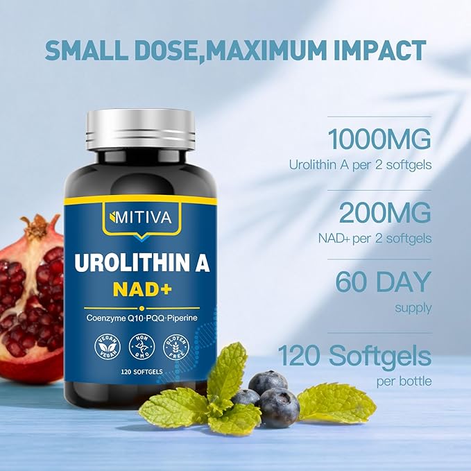 Urolithin A Supplement with NAD+ CoQ10 &amp PQQ – Antioxidants and Mitochondrial Support for Vitality and Healthy Aging – Focus &amp Muscle Recovery for Men and Women – 120 Softgels