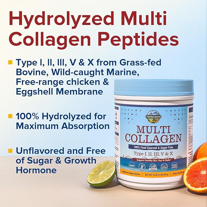 Terranics Multi Collagen Peptides Powder Type I II III V X &amp Moringa Capsules Bundle Hydrolyzed Collagen + 11300mg Pure Moringa Leaf Powder – 16oz Powder + 120 Capsules