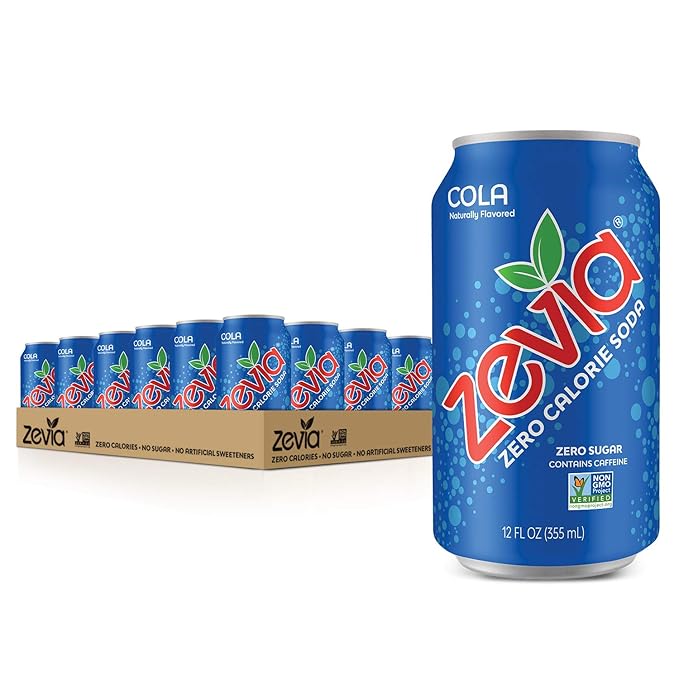Zevia Zero Calorie Soda Cola 12 Ounce Cans (Pack of 24) and Zevia Zero Calorie Energy Drink Raspberry Lime 12 Ounce Cans (Pack of 12)