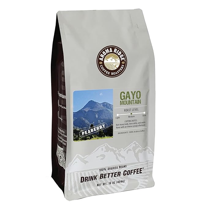 Aroma Ridge Sumatra Gayo Mountain Peaberry Coffee Whole Bean 16 oz