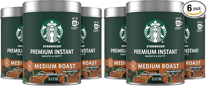 Starbucks Premium Instant Coffee Medium Roast Coffee Arabica Beans Three 3.17 oz Tins (Pack of 2)