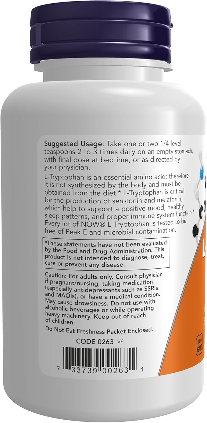 NOW Foods Supplements L-Tryptophan Powder Free-Form Supports Relaxation* Amino Acid 2-Ounce