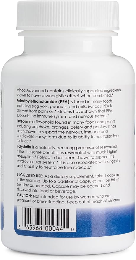 Mirica Advanced - High Absorption Formula Palmitoylethanolamide (Pea) Luteolin and Polydatin Nervous System Support Capsule 60ct