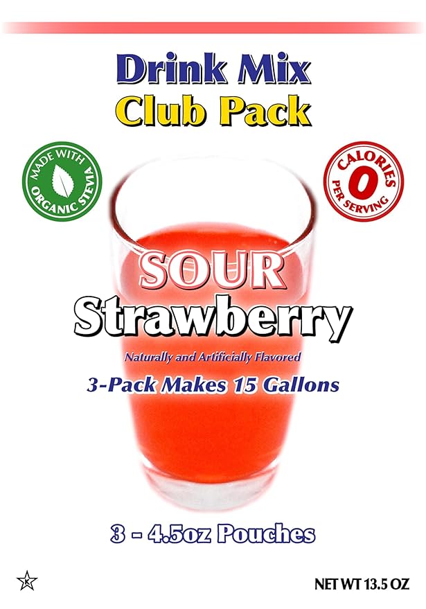 GramZero Sour Strawberry Zero Calorie Sugar Free Drink Mix Great For Nutrition Club Loaded Tea Stevia Sweetened