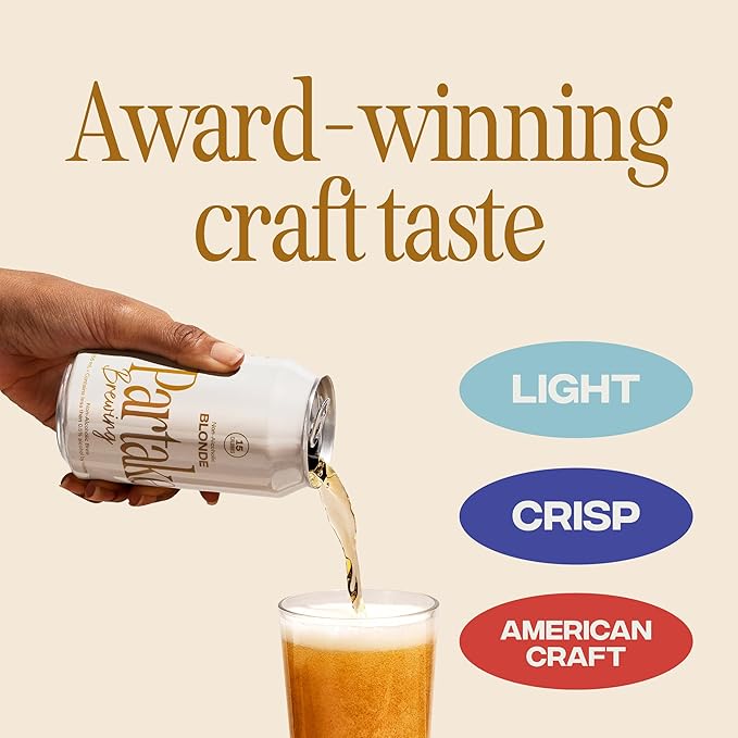 Partake Brewing Craft Non Alcoholic Beer Blonde 12 Pack x 12 Fl Oz Cans - Low Calorie &amp Carb No Sugar All Natural Ingredients - Award-Winning Taste Non Alcoholic Beer Without the Empty Calorie