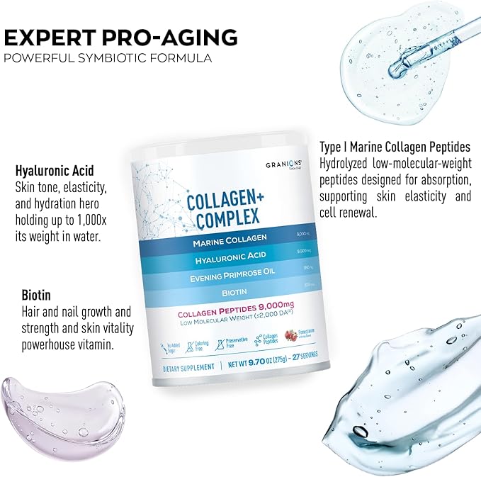 Granions Collagen Complex Calcium Magnesium and Marine Collagen Pomegranate Powder Wellness &amp Beauty Bundle