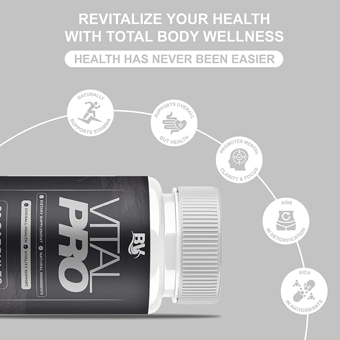 BLUE VIBE Vital Pro Capsules Premium Wellness &amp Advanced Health Management Supplement Pills Maximum Strength Daily Health &amp Overall Wellness Support 3 Pack - 180 Capsules