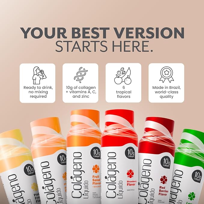 Hydrolyzed Liquid Collagen for Women &amp Men (30 Pack) –3X Faster Absorption 10g Collagen Drink for Anti-Aging Hair Growth &amp Joint Support- Individual Shots- 6 Tropical Flavors