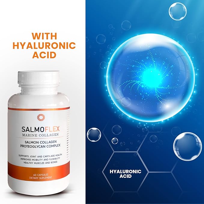 VITASEI Salmoflex Marine Collagen Peptides with Hyaluronic Acid and Vitamin C D E - Salmon Collagen Supplement for Bone and Joint - Hair Skin and Nails Vitamins - 60 Capsules (Pack of 3)