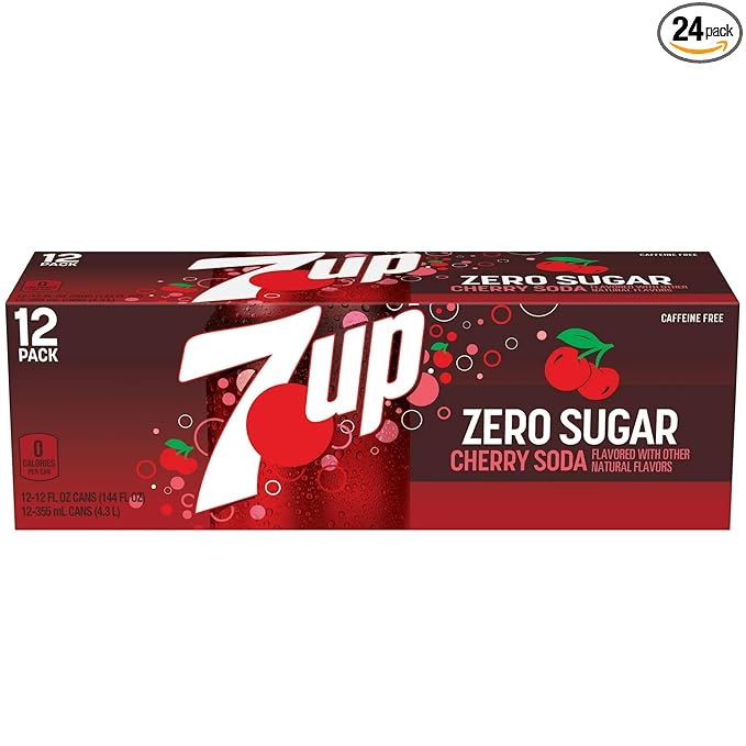 Cherry Zero Sugar seven.Soda 12 fl. oz. Cans 7 up 12 Pack (Pack of 2)