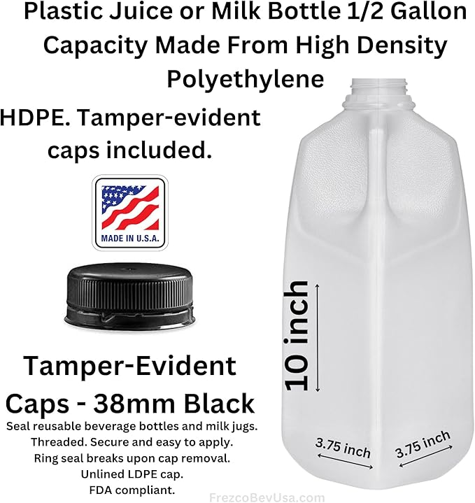 64 Oz Empty Juice Bottles (Pack Of 6 x 64 Oz Ea) With Black Tamper Evident Screw Caps – Great for Homemade Juices Milk Smoothies Tea and Other Beverages - Food Grade BPA Free