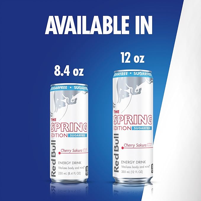 Red Bull Spring Edition Sugarfree Energy Drink Cherry Sakura 80mg Caffeine Taurine &amp B Vitamins 8.4 fl. oz. Pack of 24 Cans