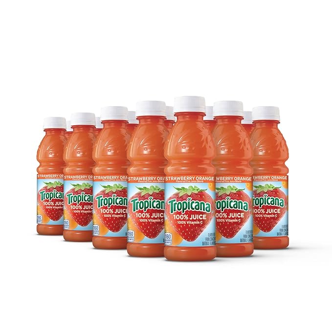 Tropicana 100% Strawberry Orange Juice Single Serve 10 Fl Oz Bottles (Pack of 15) - Real Fruit Juice Vitamin C B &amp E Rich No Added Sugars No Artificial Flavors