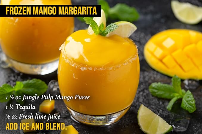 Jungle Pulp Mango Puree Costa Rica Blend for Cocktails Baking and Desserts -Never canned - Mix or pour into Smoothies Daiquiri Margaritas Ice Tea and Cakes- 1 Liter