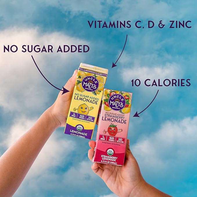 Uncle Matt’s Organic Juice Boxes – 32 Pack No Sugar Added Lemonade USDA Organic Only 10 Calories with Vitamin C D &amp Zinc Kid-Friendly Juice Drinks