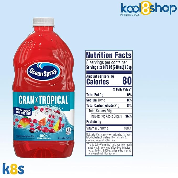 Ocean Spray Cran Tropical Fruit Juice Drink 64 fl oz Plastic Bottle 4 Pack + 15 Sugarcane Disposable Straws by KOOL8SHOP Infinite Deals
