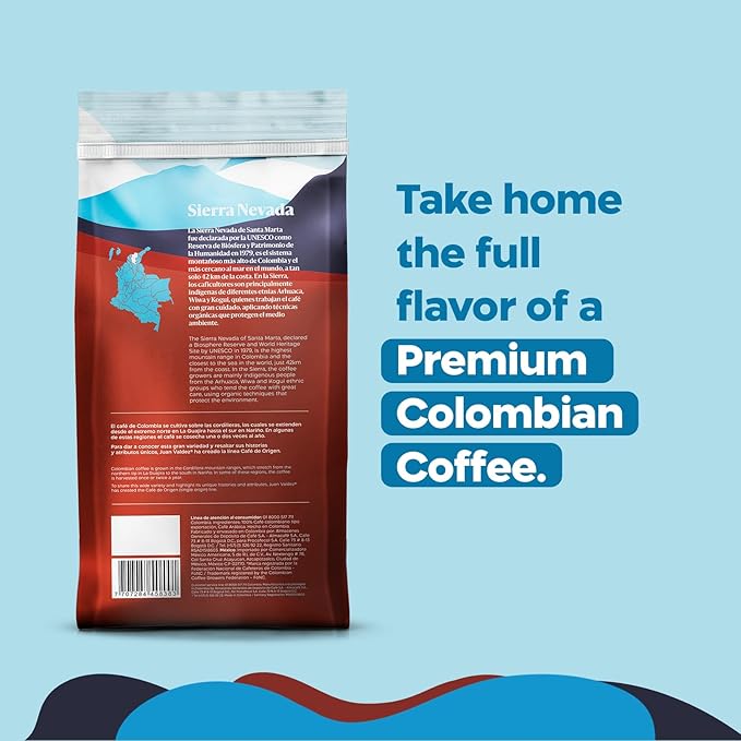 Juan Valdez Sierra Nevada Whole Bean Coffee | 100% Colombian Coffee | Single Origin with Notes of Chocolate Caramel &amp Roasted Nuts | 16 oz / 454 gr